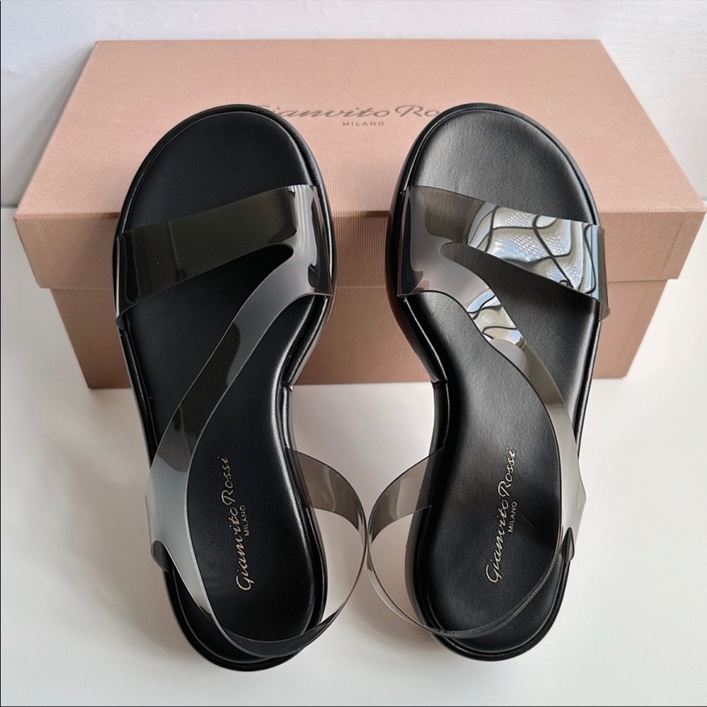 New Gianvito Rossi Metropolis PVC Leather Platform Glass Glass Fume Sandals